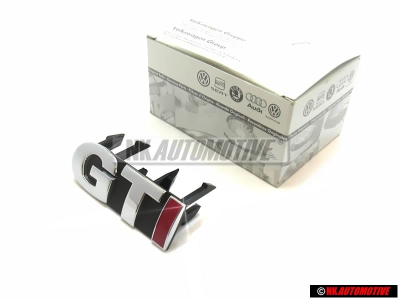 VW Original GTI Vorne Kühlergrill Emblem Schriftzug Chrom Rot - 6N0853679F KTP