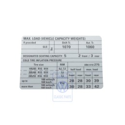 VW Original Kennschild Für Reifendruck - 3B0010275