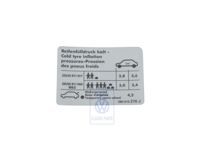 VW Original Kennschild Für Reifendruck - 3B0010276J