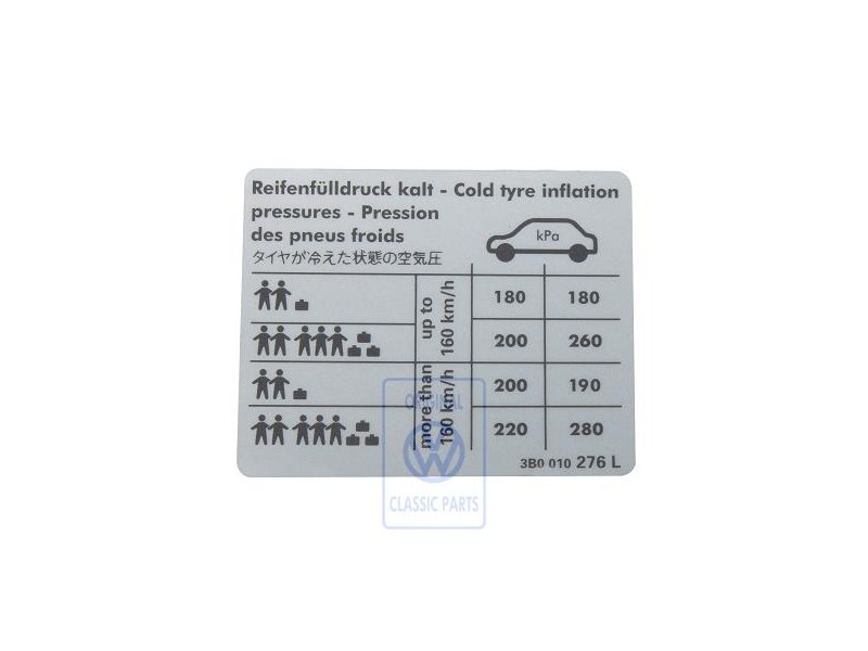 VW Original Kennschild Für Reifendruck - 3B0010276L