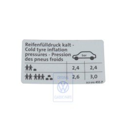 VW Original Kennschild Für Reifendruck - 3C0010455P