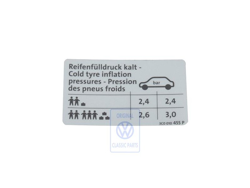 VW Original Kennschild Für Reifendruck - 3C0010455P