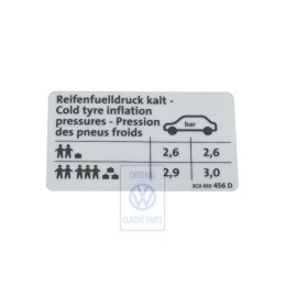 VW Original Kennschild Für Reifendruck - 3C0010456D