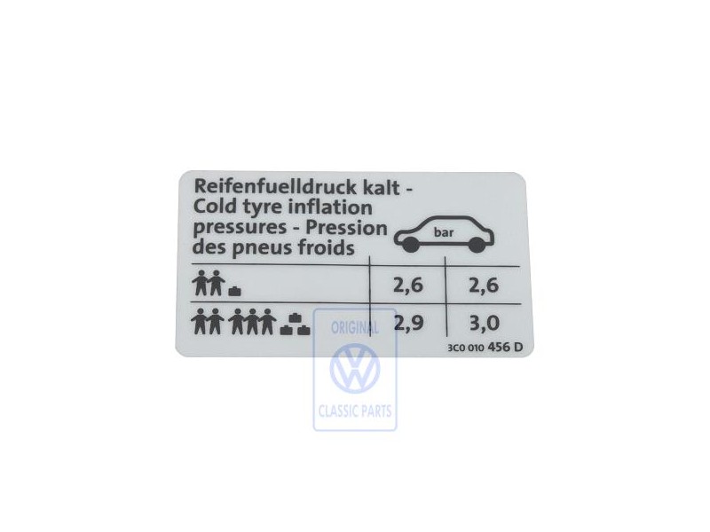 VW Original Kennschild Für Reifendruck - 3C0010456D