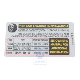 VW Original Kennschild Für Reifendruck - 3C0010494J