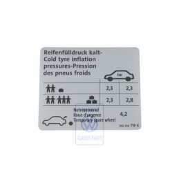 VW Original Kennschild Für Reifendruck - 5K0010719K