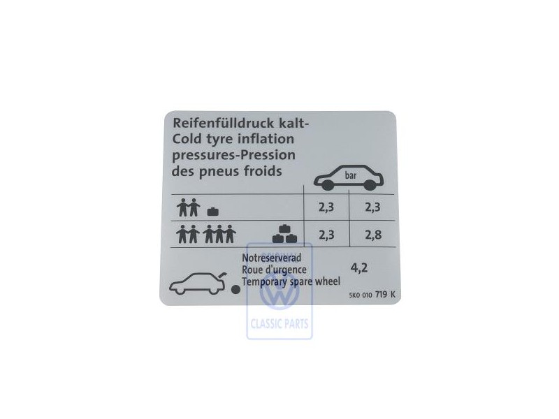 VW Original Kennschild Für Reifendruck - 5K0010719K