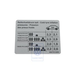 VW Original Kennschild Für Reifendruck - 6Q0010620D