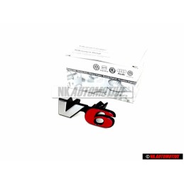VW Original V6 Vorne Kühlergrill Emblem Schriftzug Chrom Rot - 7D0853679D EQW