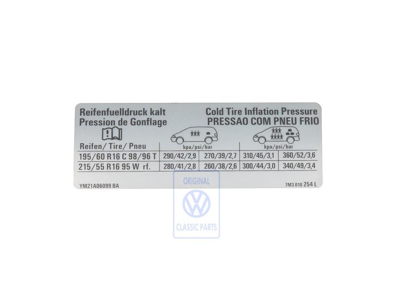 VW Original Kennschild Für Reifendruck - 7M3010254L