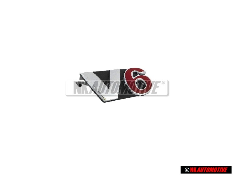 VW Original V6 Vorne Kühlergrill Emblem Schriftzug Chrom Rot - 1J5853679A