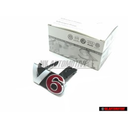 VW Original V6 Vorne Kühlergrill Emblem Schriftzug Chrom Rot - 1J5853679A GQF
