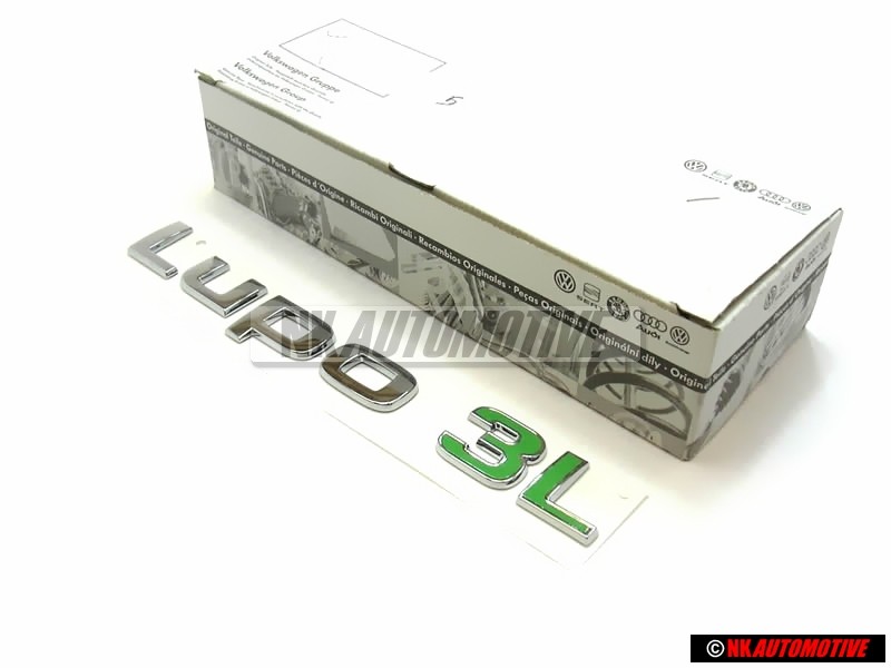 VW Original LUPO 3L Hinten Schriftzug Emblem Logo Chrom Grün - 6E0853687B KKH