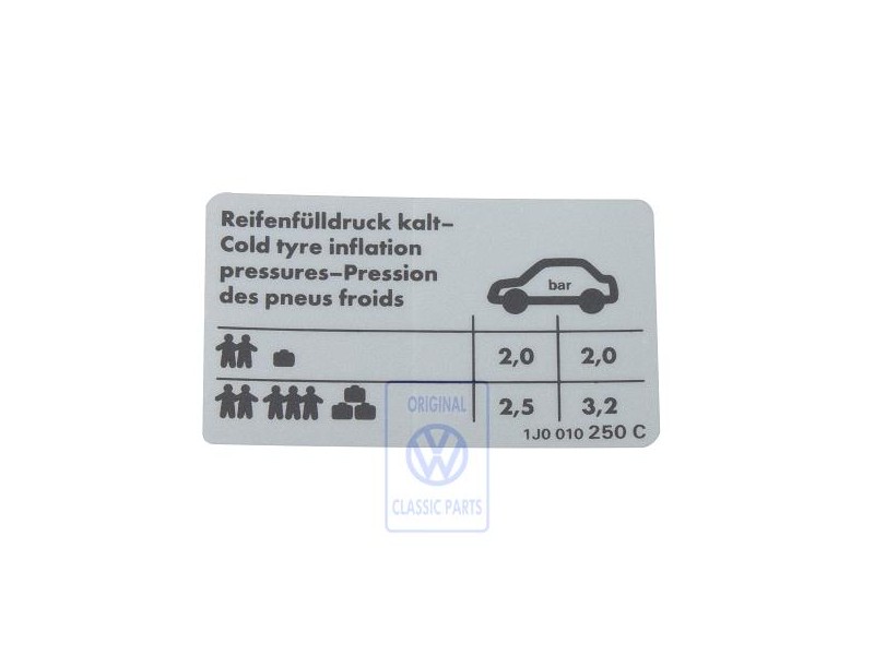 VW Original Kennschild Für Reifendruck - 1J0010250C