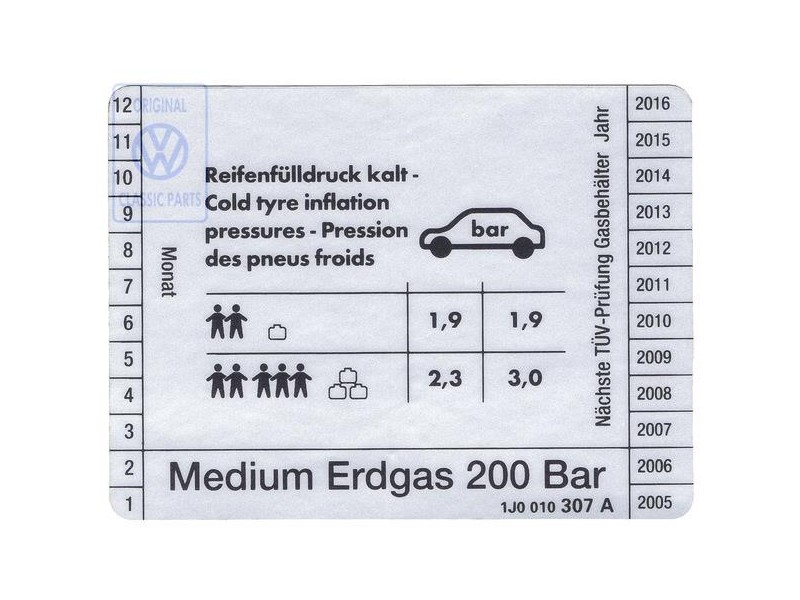 VW Original Kennschild Für Reifendruck - 1J0010307A