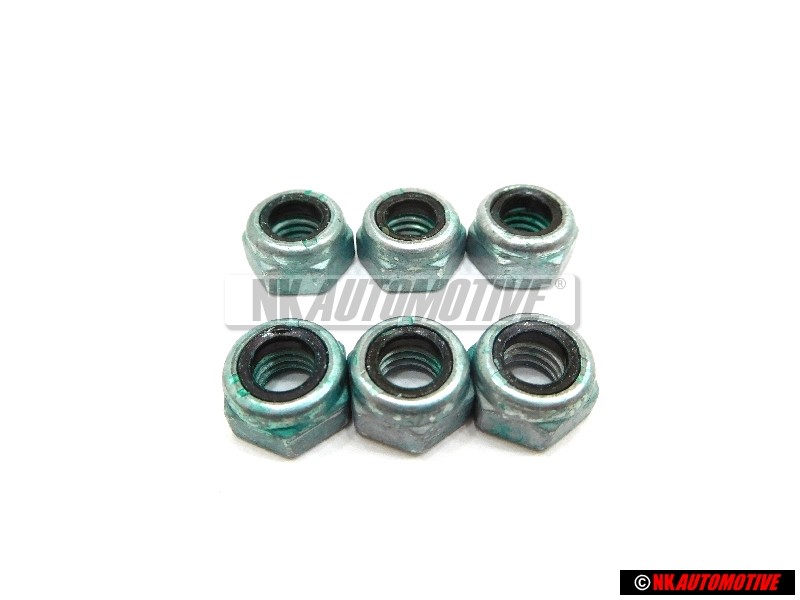 6x VW Original Sechskantmutter,Selbstsichernd - N 01118312