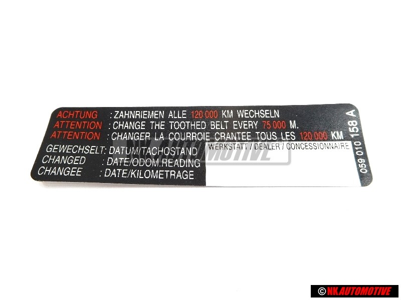 VW Original Kennschild 'Achtung' Zahnriemen Alle.. 