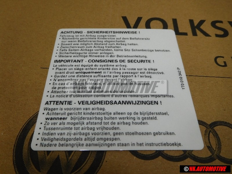 VW Original Kennschild -Achtung - 1T0010342P