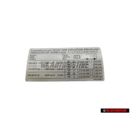 VW Original Kennschild Für Reifendruck - 7D0010266P