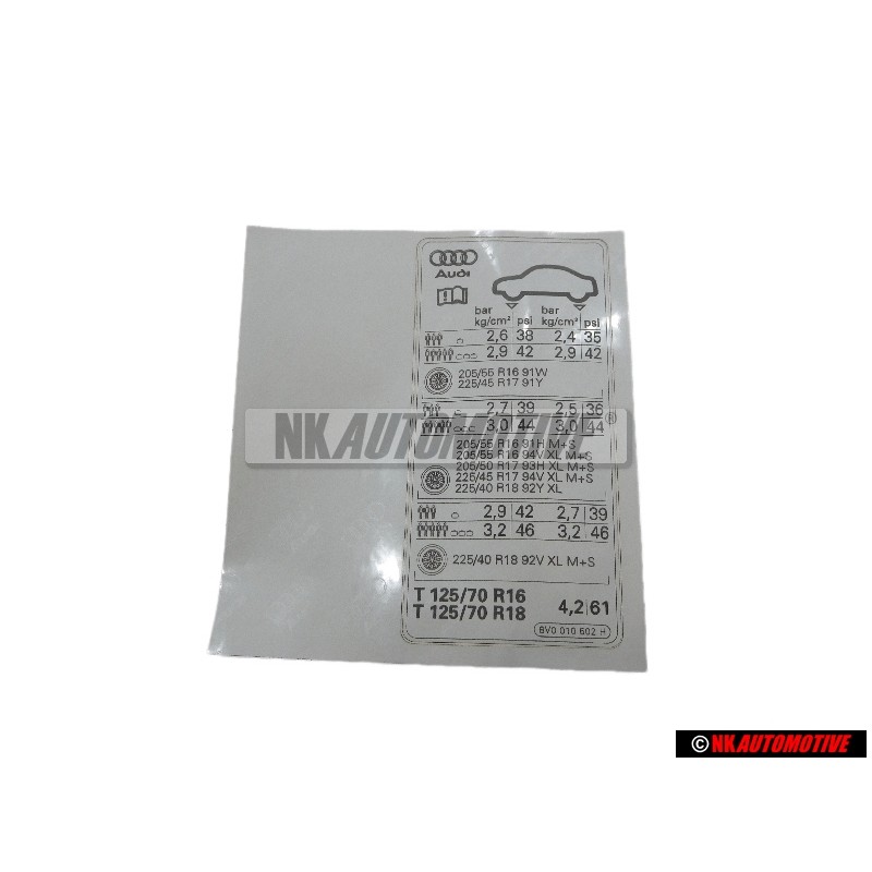 Audi Original Kennschild Für Reifendruck - 8V0010502H