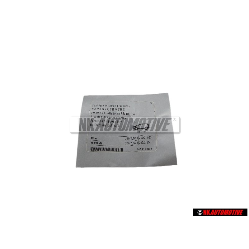 VW Original Kennschild Für Reifendruck - 3AA010800N