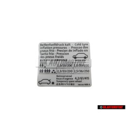 VW Original Kennschild Für Reifendruck - 5N0010468A