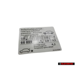 VW Original Kennschild Für Reifendruck - 1K0010628T