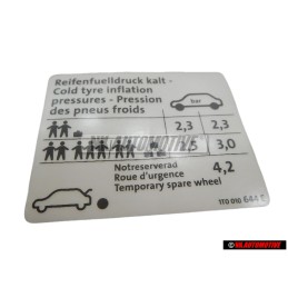 VW Original Kennschild Für Reifendruck - 1T0010644E