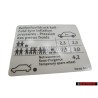 VW Original Kennschild Für Reifendruck - 1T0010644E