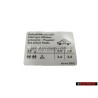 VW Original Kennschild Für Reifendruck - 6E0010238E