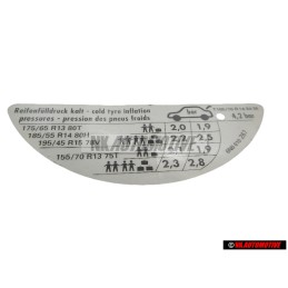 VW Original Kennschild Für Reifendruck - 6N0010267