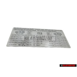 VW Original Kennschild Für Reifendruck - 7L6010443M