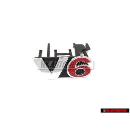 VW Original V6 Vorne Kühlergrill Emblem Schriftz Chrom Rot - 1J6853679E GQF
