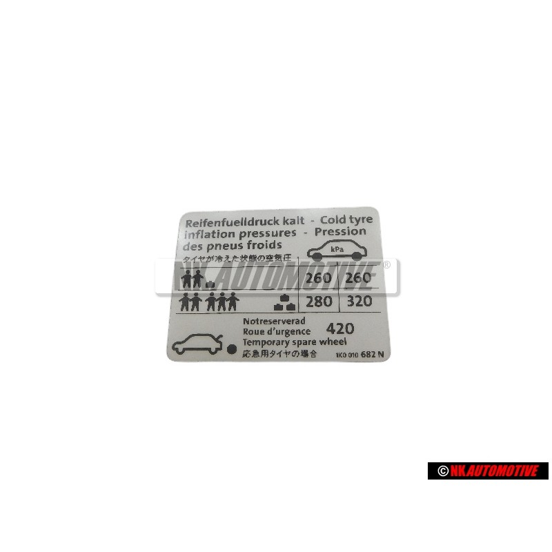 VW Original Hinweisschild - 1K0010682N