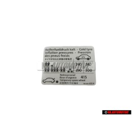 VW Original Kennschild Für Reifendruck - 1T0010635P
