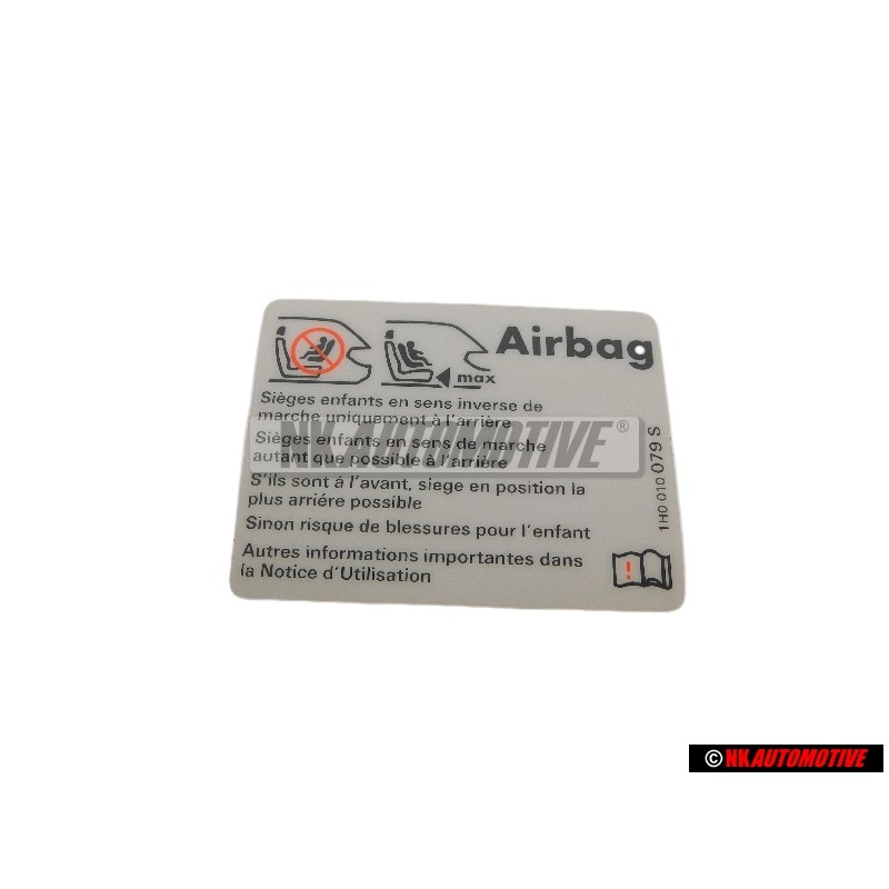 VW Original Kennschild 'Airbag' Bei Verwendung Von Kinder- Sitzen. 