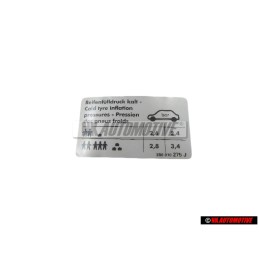 VW Original Kennschild Für Reifendruck - 3B0010275J