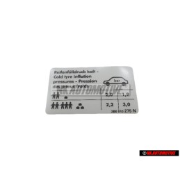 VW Original Kennschild Für Reifendruck - 3B0010275N