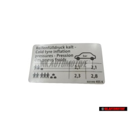 VW Original Kennschild Für Reifendruck - 3C0010455K