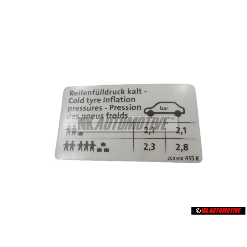 VW Original Kennschild Für Reifendruck - 3C0010455K