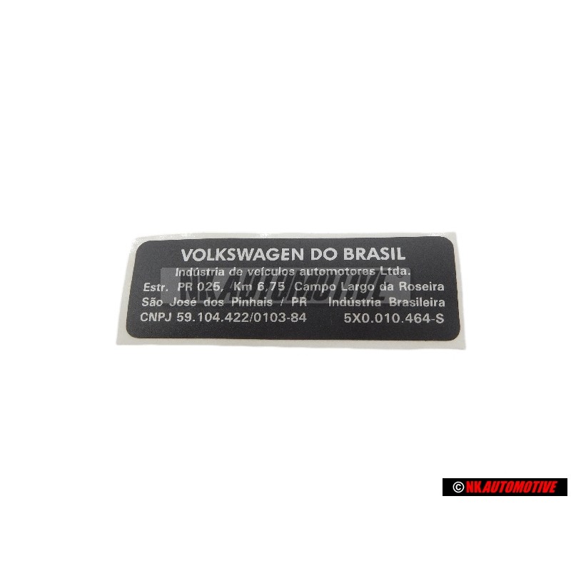 VW Original Kennschild Für Fahrzeug- Zulassung - 5X0010464S