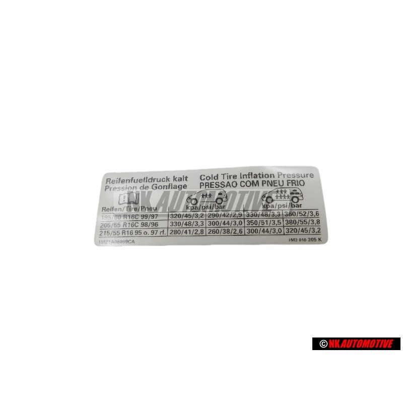 VW Original Kennschild Für Reifendruck - 7M3010305K