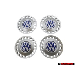 4x VW Original Radzierkappe brillantsilber/blau/weiss - 1C0601149D GTT