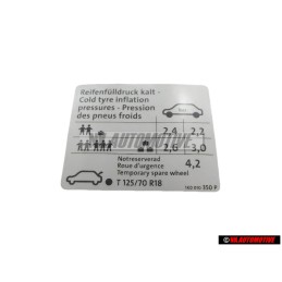 VW Original Kennschild Für Reifendruck - 1K0010350P