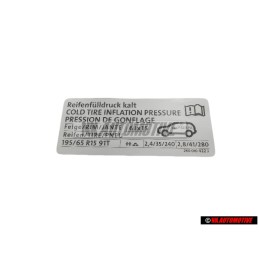 VW Original Kennschild Für Reifendruck - 2K0010422J