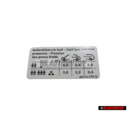 VW Original Kennschild Für Reifendruck - 3B0010275Q