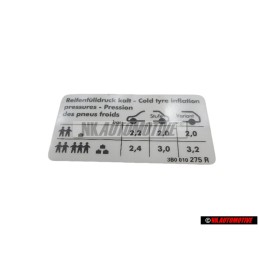 VW Original Kennschild Für Reifendruck - 3B0010275R