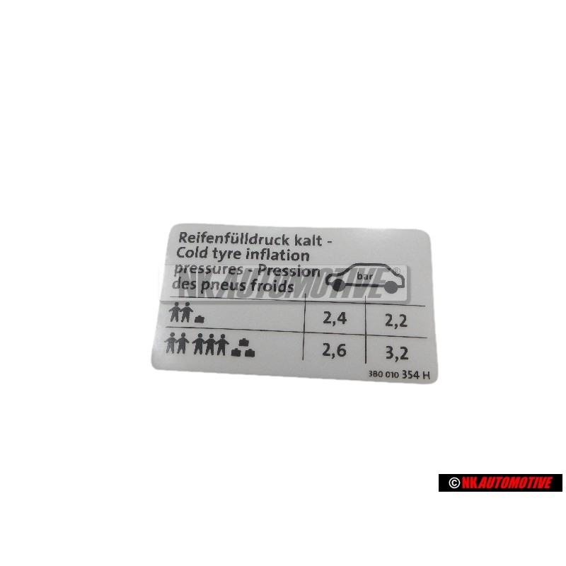 VW Original Kennschild Für Reifendruck - 3B0010354H