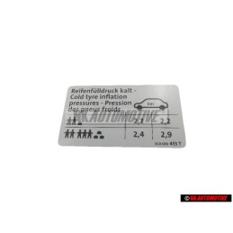 VW Original Kennschild Für Reifendruck - 3C0010455T