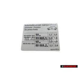 VW Original Kennschild Für Reifendruck - 6Q0010473K